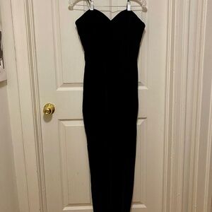 Vintage Oleg Cassini Black Velvet Strapless Gown w/ side slit